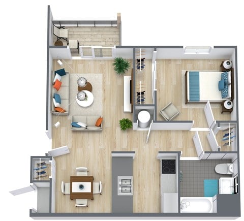 Floor plan for 1 bed, 1 bath, 760 sqft